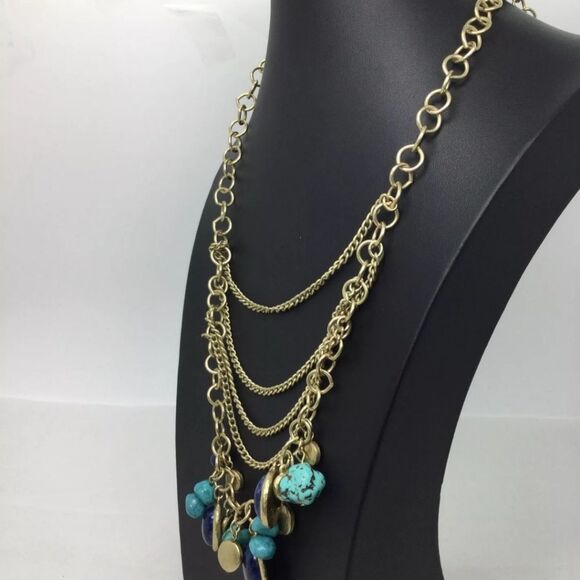 Chico's Goldtone Turquoise Layered Chain Necklace 24" - Picture 2 of 5